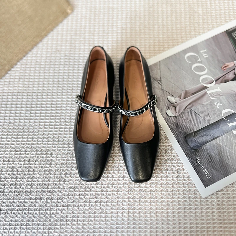 半坊手工女鞋|34-40|3.5cm|新款复古国风方头浅口粗跟一字带单鞋