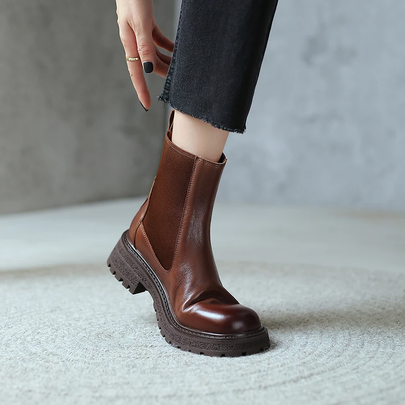 BANFANG手工女鞋|34-41码|4cm跟|复古英伦风短靴女百搭厚底切尔西