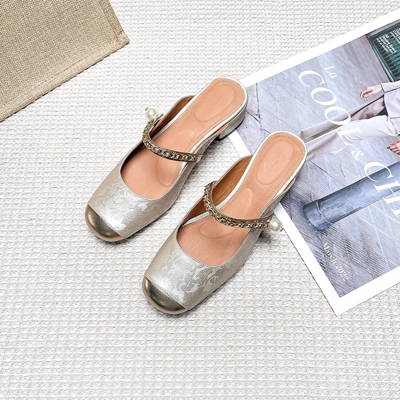 断码青沧国风刺绣牛皮|34-39|3.5cm|拼色方头复古新中式珍珠后空