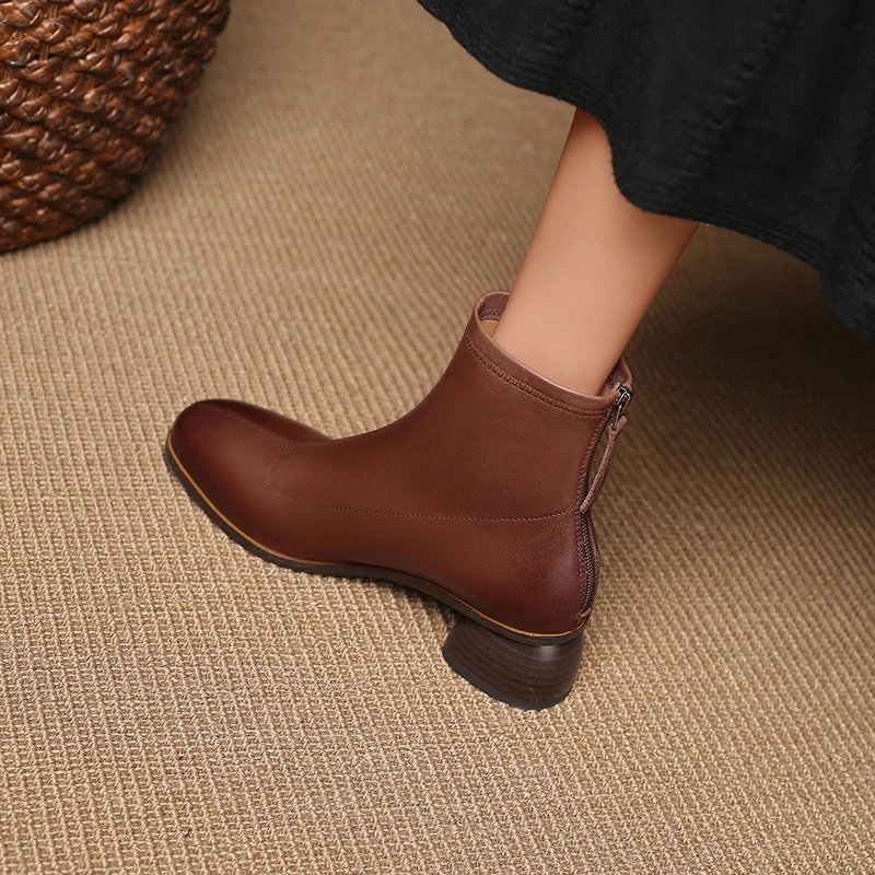 半坊手工女鞋|34-40码|3.5cm跟|复古英伦风粗跟弹力瘦瘦靴短靴女