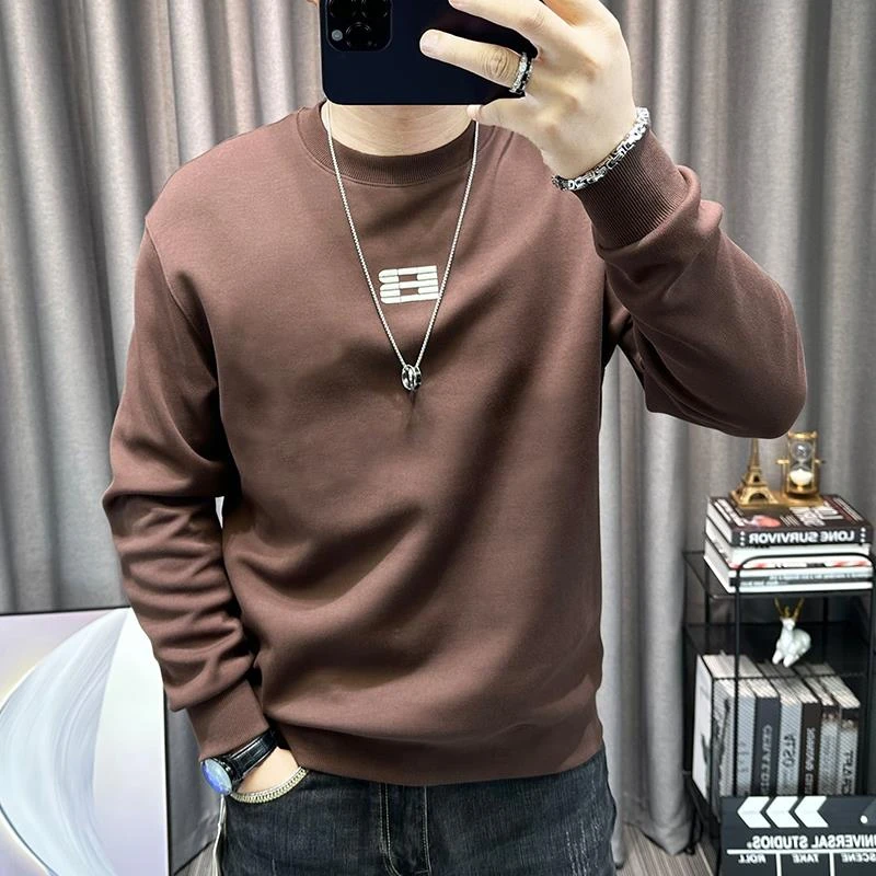 2025秋冬新款男士卫衣后背字母印花高端男装圆领宽松青年休闲上衣