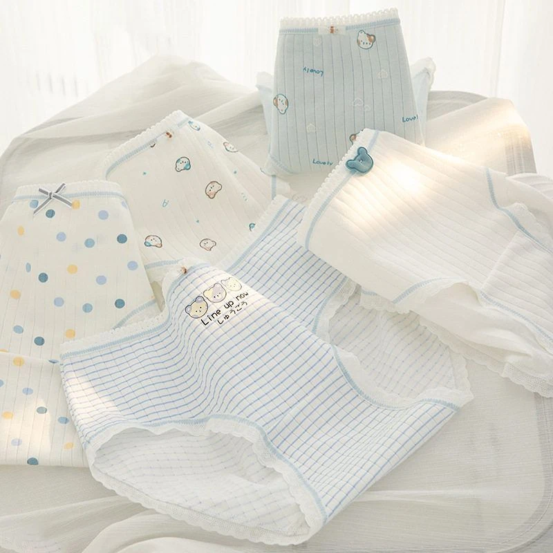 A类婴儿棉蓝系少女内裤学生初高中简约全棉档日系中腰女士三角裤