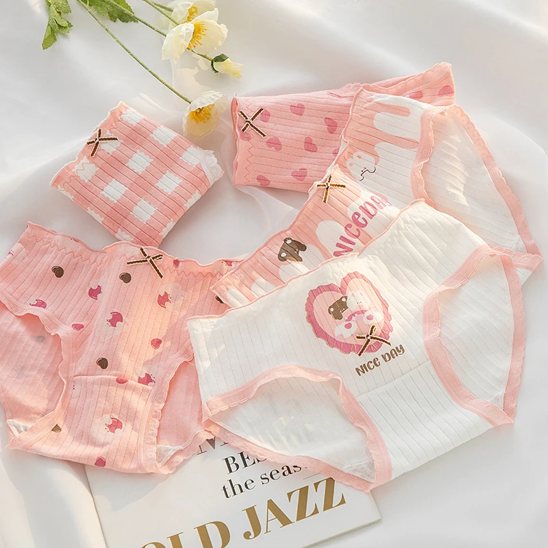 A类婴儿棉5条内裤女纯棉透气纯色中腰少女学生全棉女士三角裤薄款