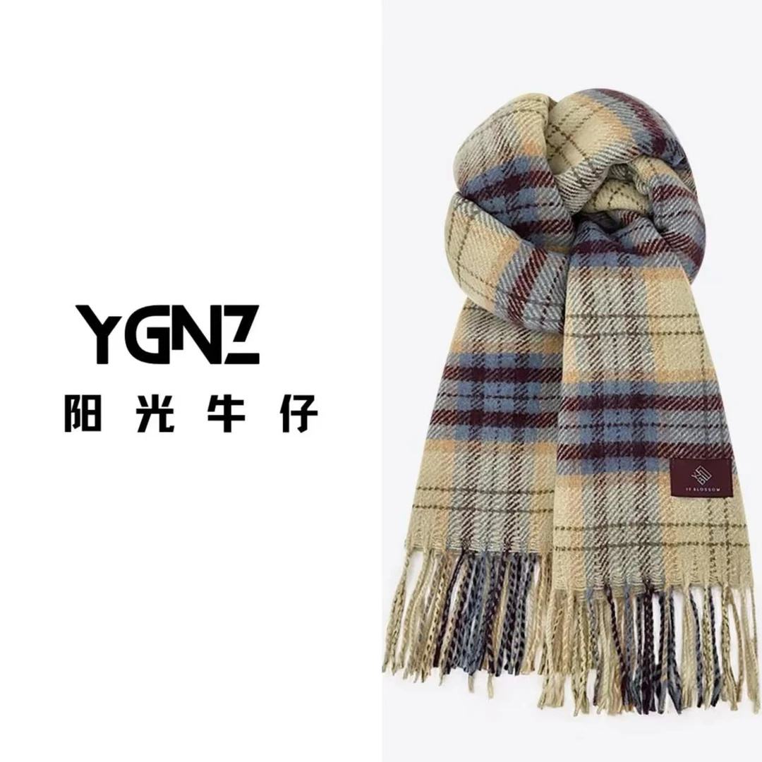 【阳光牛仔】“氛围感加持”糯叽叽仿羊绒秋冬b备格子流苏围巾