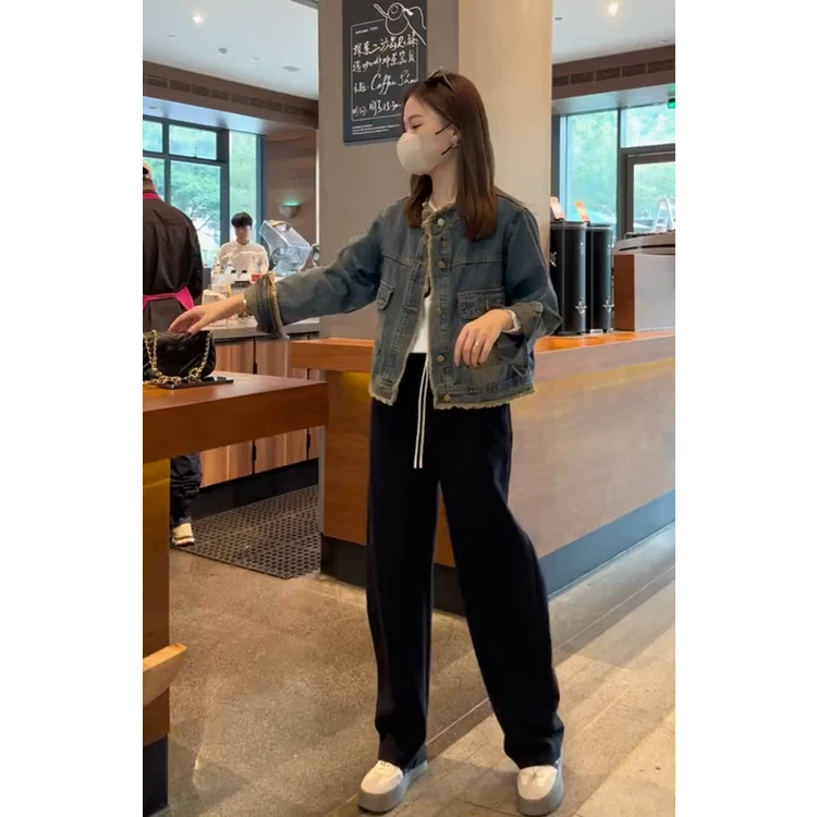 欧货时髦设计感重工立领毛边水洗牛仔外套女潮流时尚显瘦气质上衣