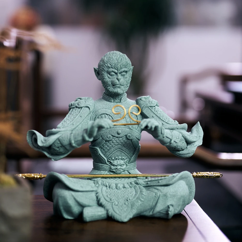 鱼缸假山造景家居装饰盆景国风青砂石大圣茶宠孙悟空摆件桌面摆件