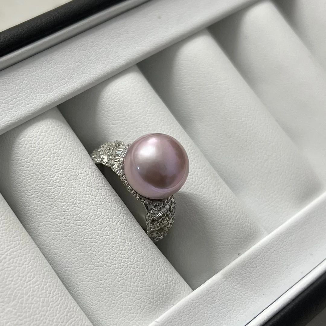孤品！12.4mm紫罗兰色珍珠戒指，925银