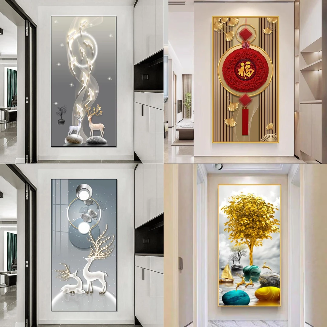 艺潮正对入户玄关装饰画高端玄关挂画走廊过道玄关画镶钻JL
