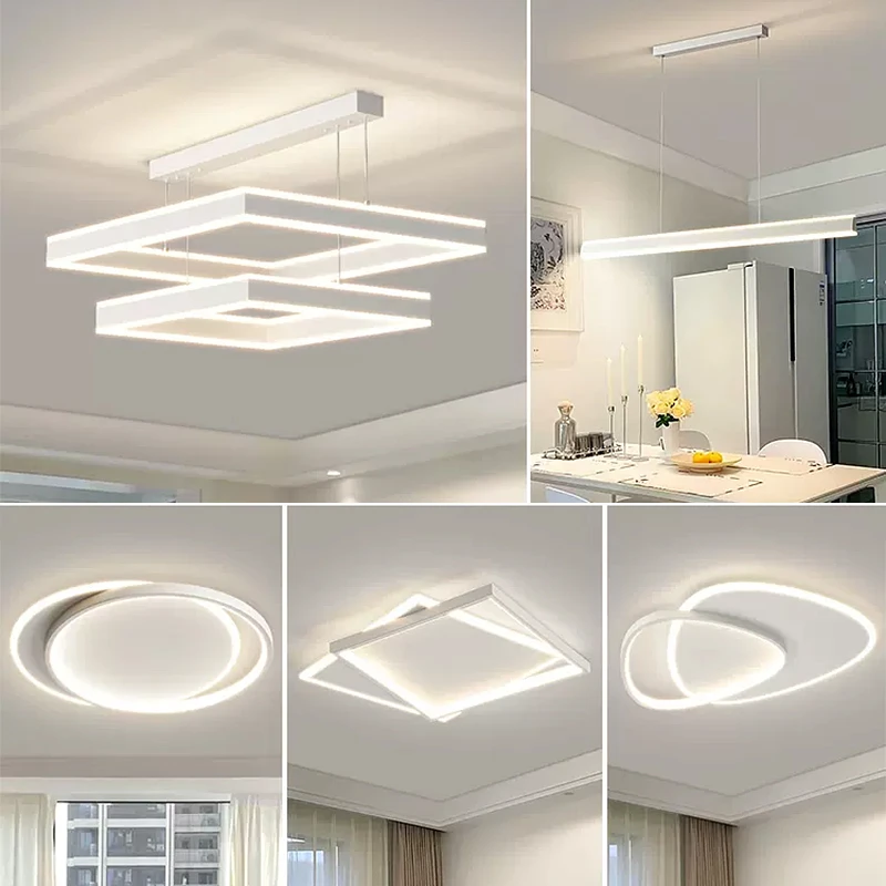 现代简约客厅吊灯方形奶油白色原木风双面发光极简铝材智能灯具