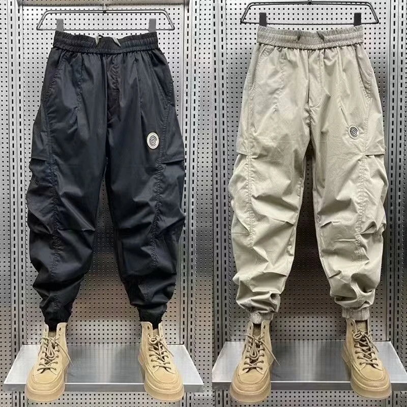秋季新款时尚潮流大码工装裤个性大口袋设计宽松弹力束脚哈伦裤男