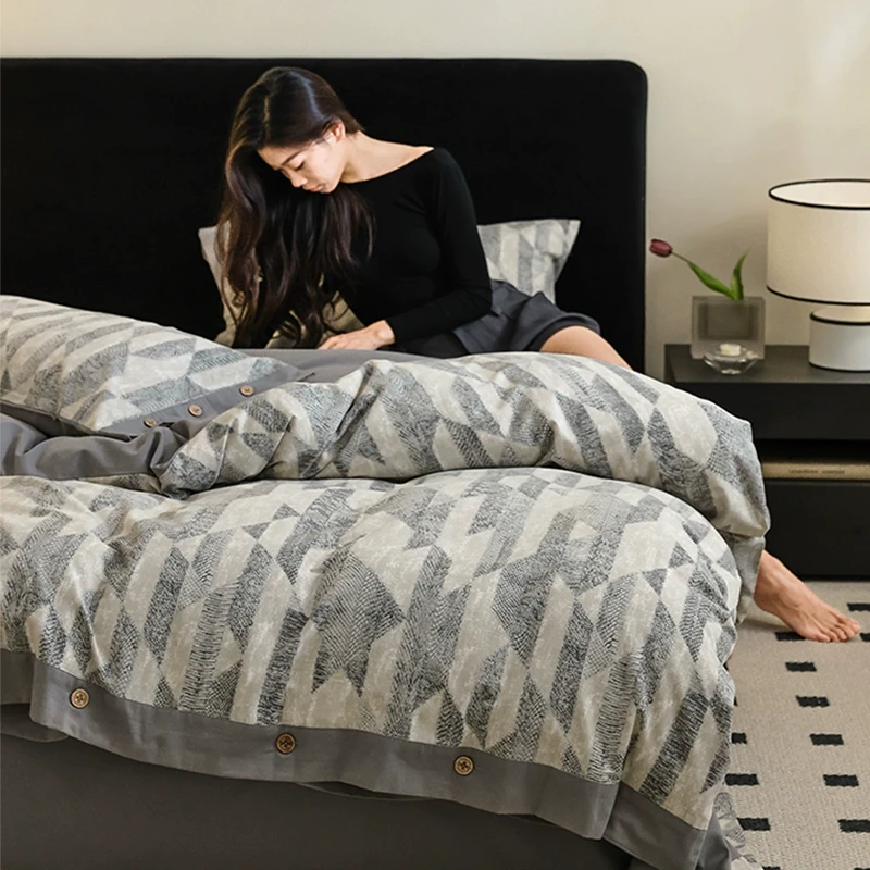 美式复古风丨四件套纯棉全棉2025新款床单被套纽扣款磨毛床品