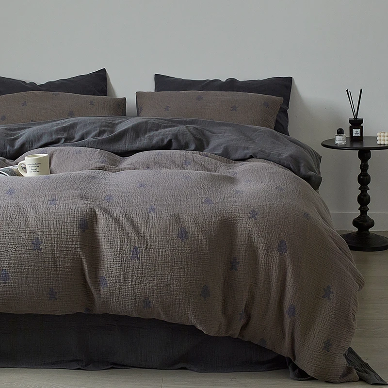 可爱卡通饼饼人丨双层纱纯棉四件套全棉床单被套超柔裸睡床上用品