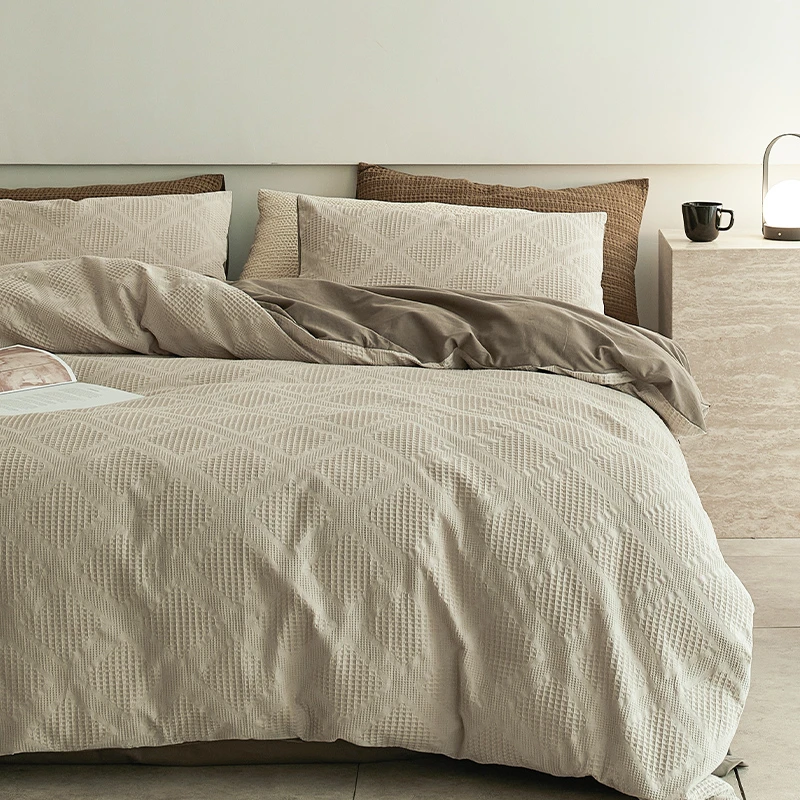 简约华夫格丨四件套纯棉100%全棉A类床单被套床笠高级感四季床品