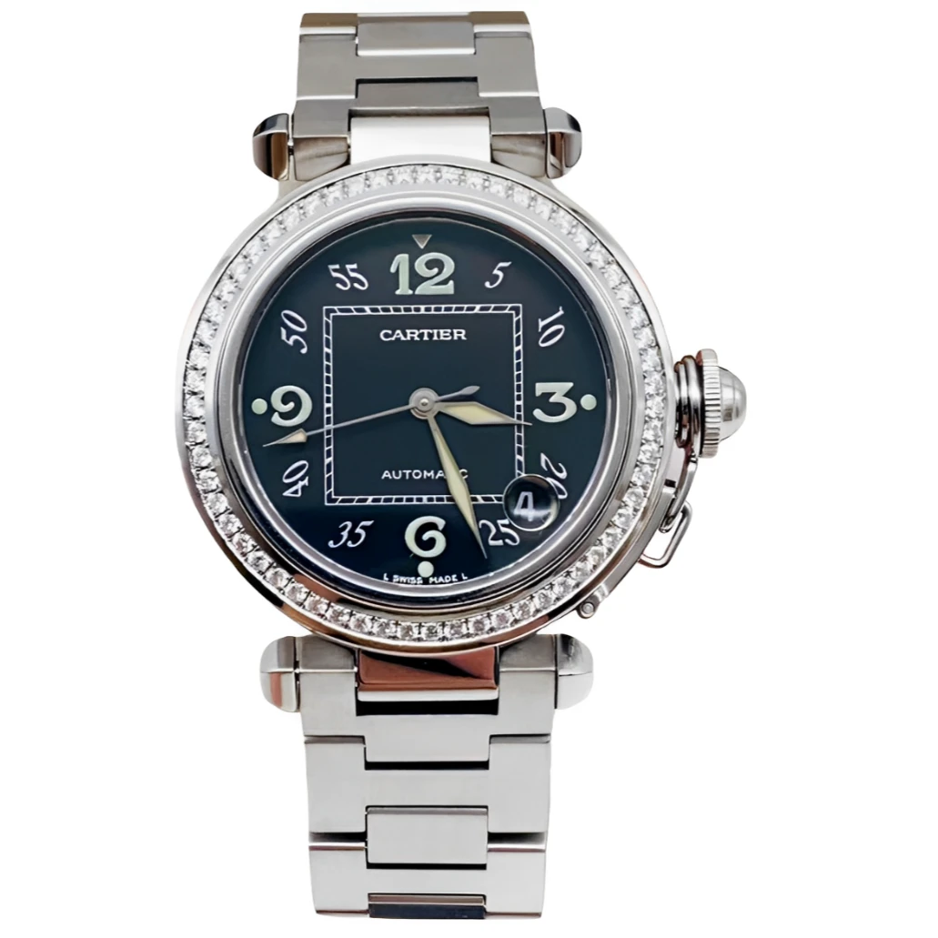 95新 Cartier/卡地亚 35.5mm卡地亚帕莎后镶钻自动机械中性表