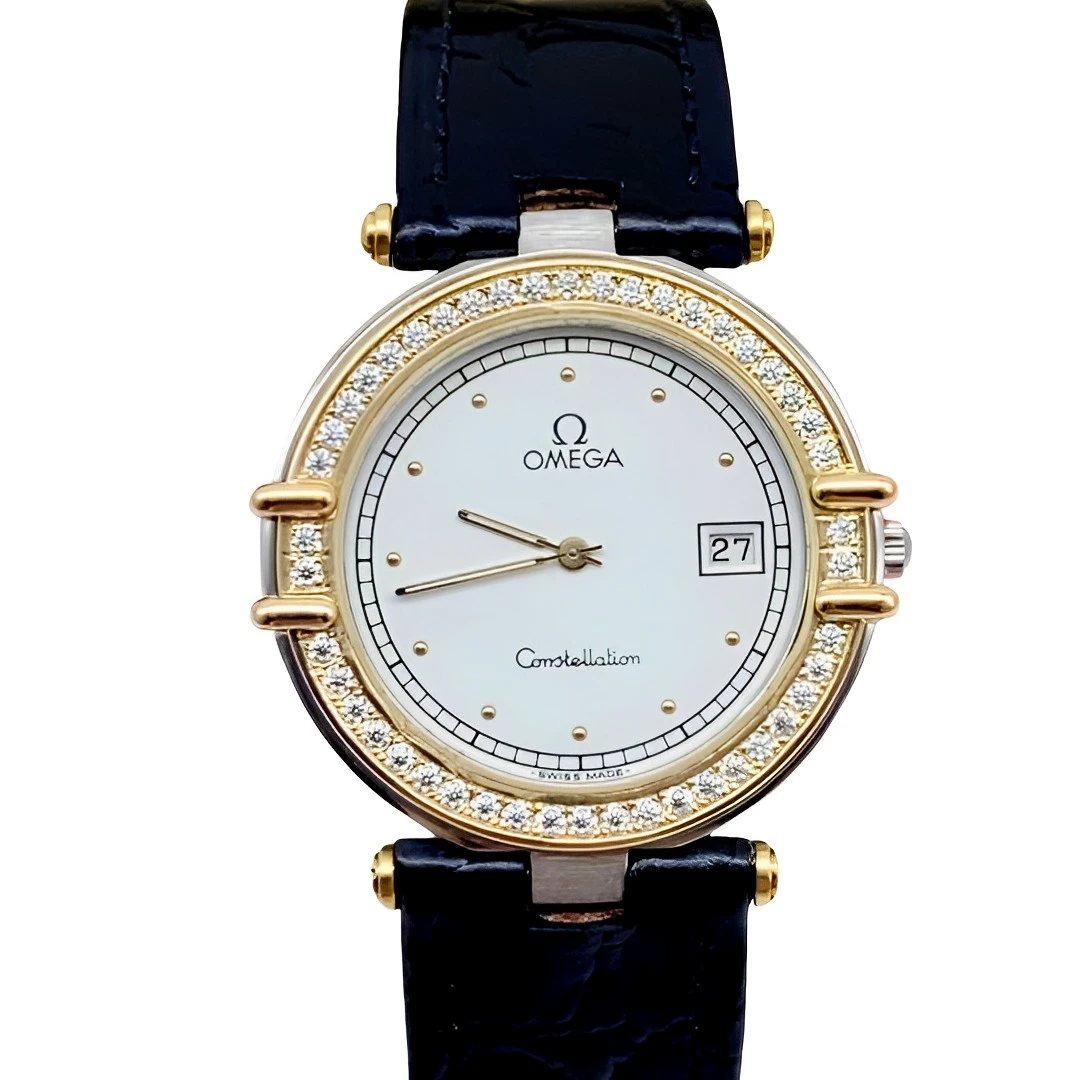 95新 Omega/欧米茄 31.5mm 星座系列 18K金圈后镶钻石英女士腕表
