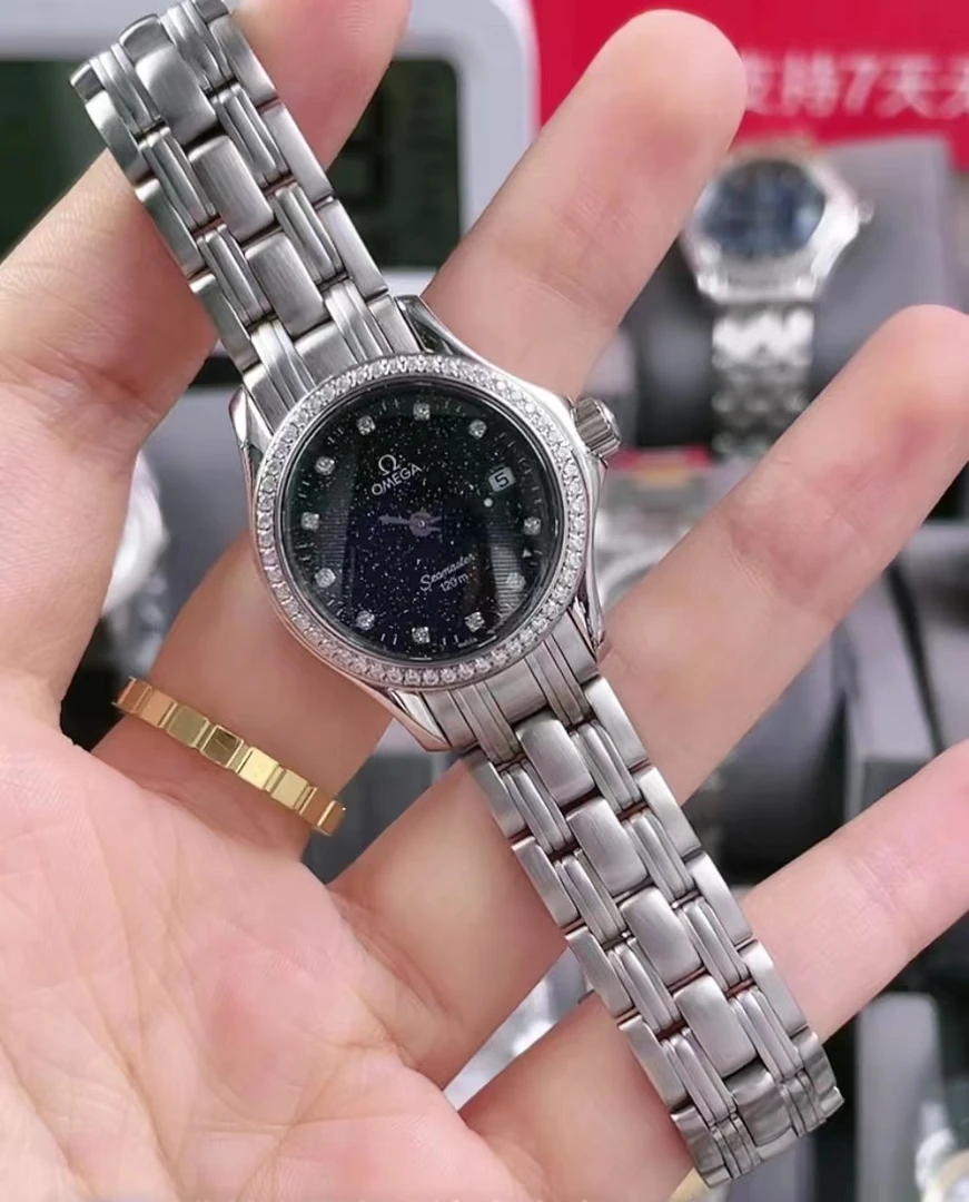 95新 Omega/欧米茄 26盘 海马后配星空盘后镶钻120M防水石英女表