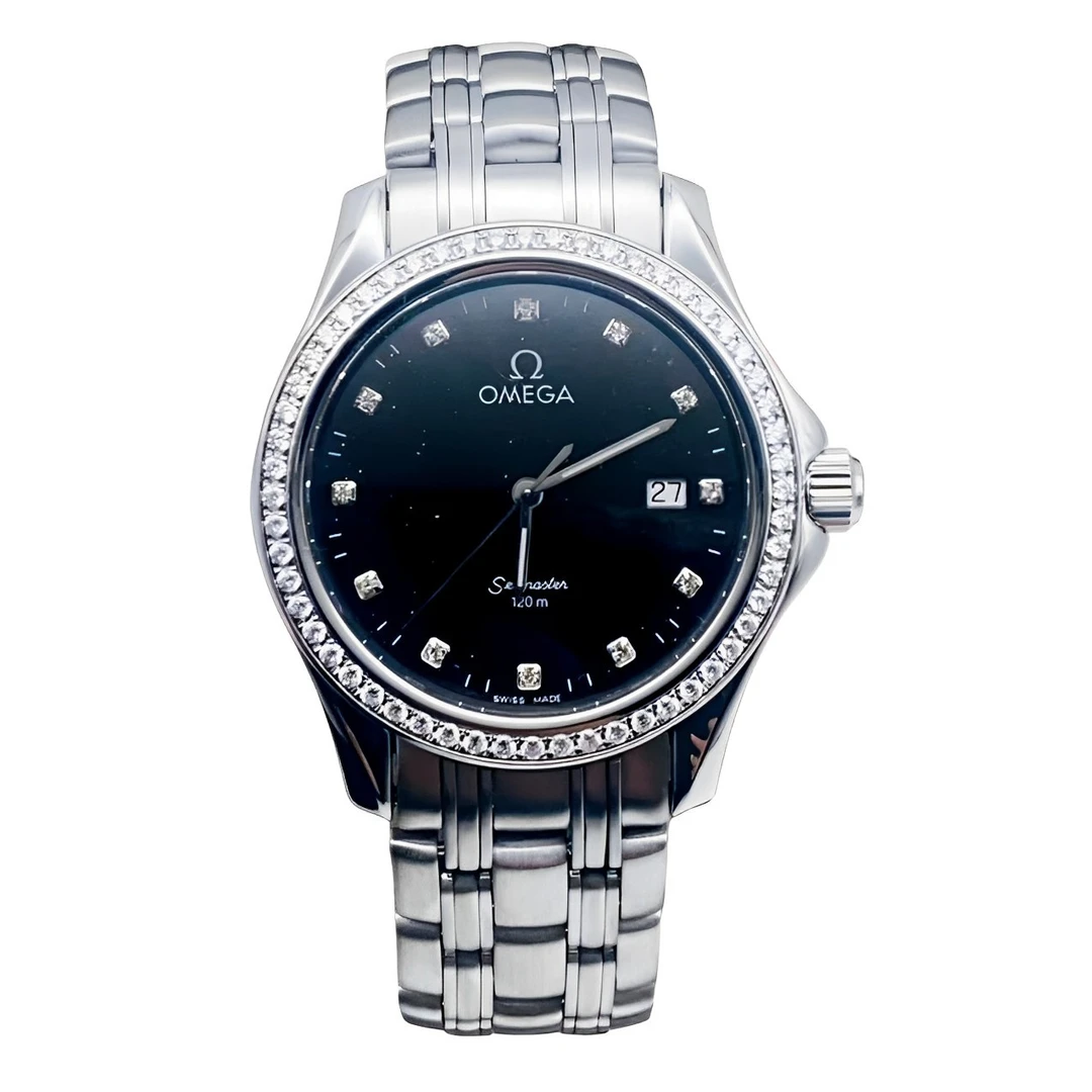 95新 Omega/欧米茄 36.5盘 海马 后配星空盘后镶钻石英男女士腕表