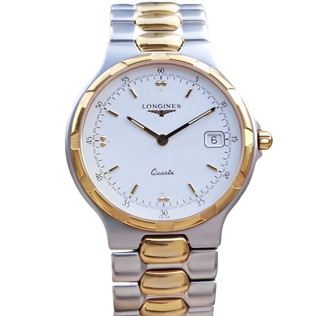 95新 Longines/浪琴 33.5白盘 浪琴康卡斯 两针带历名表石英腕表