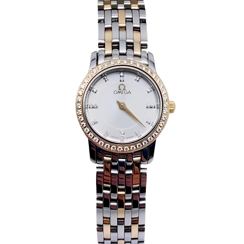 95新 Omega/欧米茄 22mm 欧米茄碟飞原钻18K间金优雅石英女士腕表