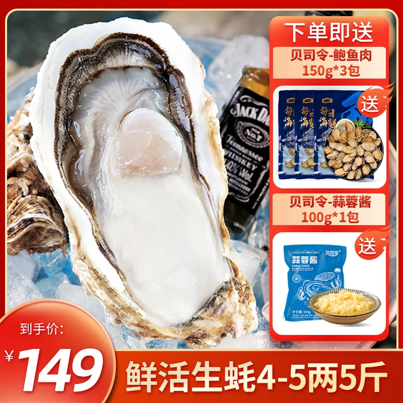 【买生蚝 送鲍鱼肉】贝司令鲜活生蚝 4-5两/个 5斤装