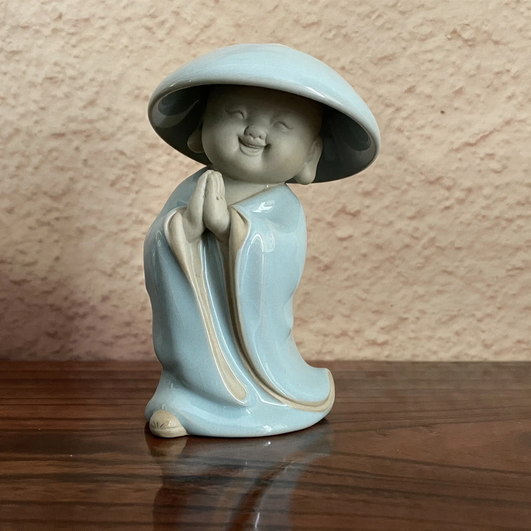 【飞扬阁】汝瓷茶漏高端人物茶宠和尚笑佛天青釉原矿天然釉面过滤