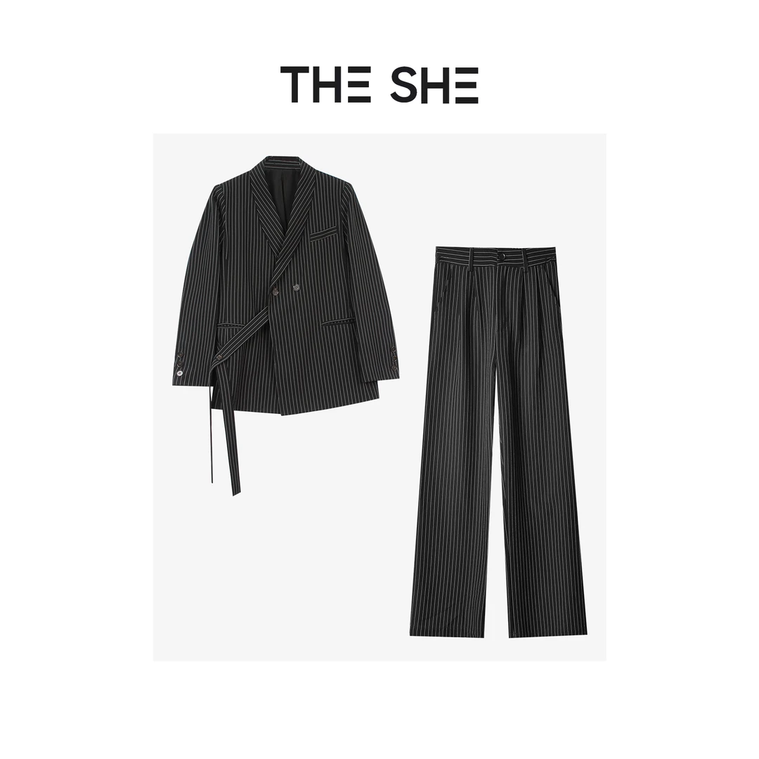 【LI·LI】黑色条纹套装 早春新款 高级简约 西装套装