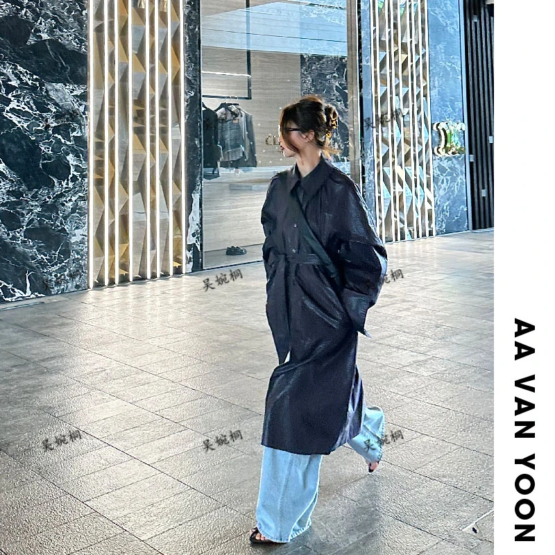 【YOON深圳原创】复古感长款皮质感风衣