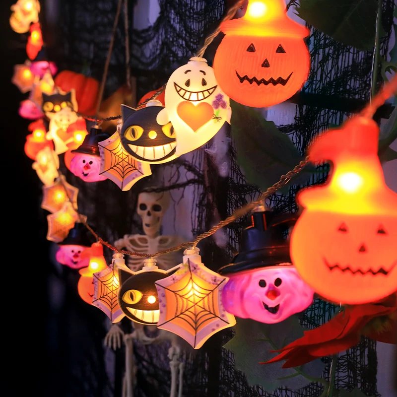 LED酒吧鬼屋复古场景万圣节灯串场景布置LED南瓜灯串户外节日装饰