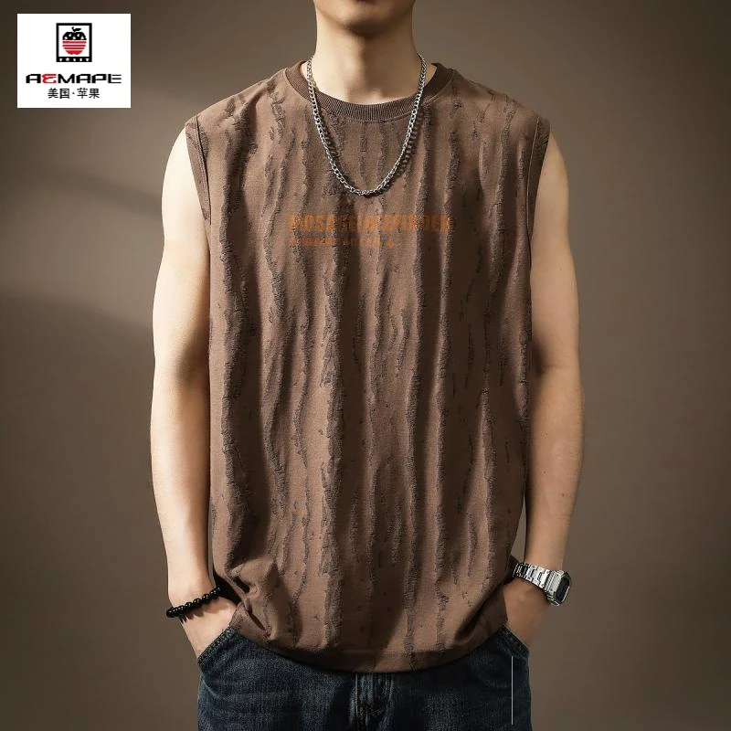 苹果高端美式蜡染勾烂肌理感无袖背心男夏季宽松大码街头坎肩上衣