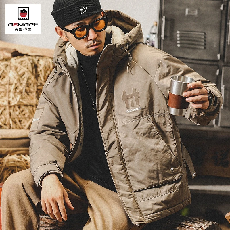 美式灰鸭绒连帽羽绒服男春季2024年新款ins潮牌男生外套厚