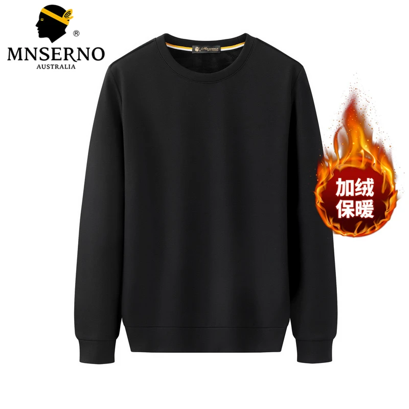 曼西尔奴男士秋冬宽松休闲加绒保暖纯色简约长袖卫衣24211165TM