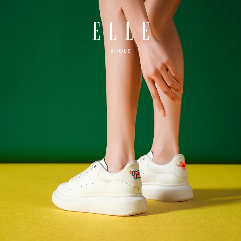 ELLE厚底小白鞋女款2023新款秋冬女鞋加绒冬季棉鞋运动鞋白色情侣