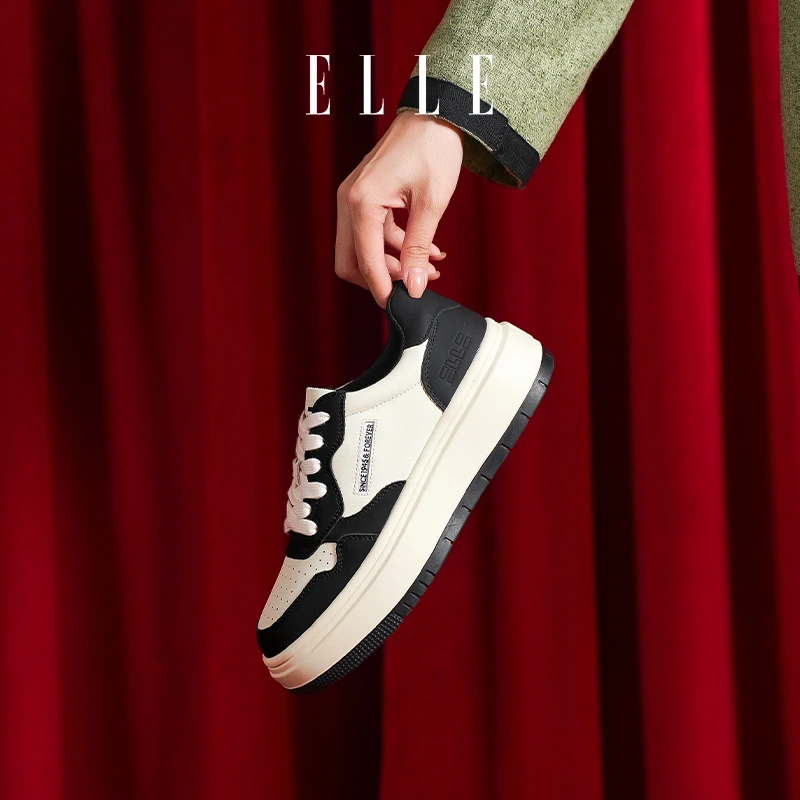 ELLE黑白熊猫鞋女鞋潮鞋新款百搭鞋子板鞋女春夏款小白鞋