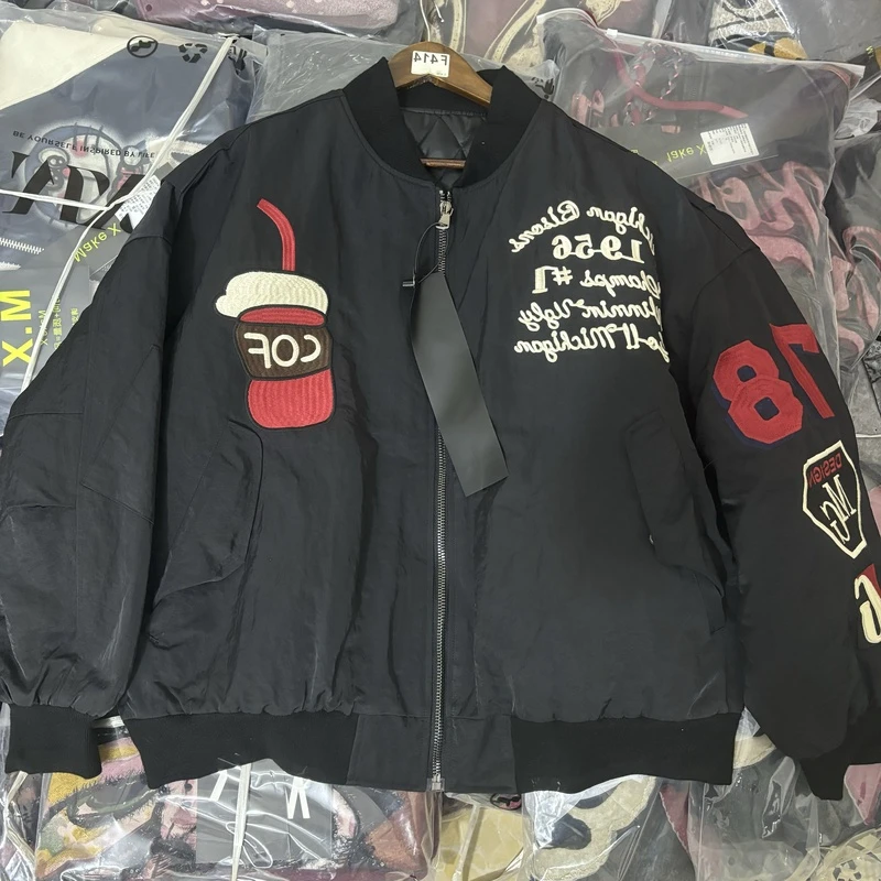 欧货2025春秋新款宽松短款大版重工刺绣咖啡棒球服外套女潮牌