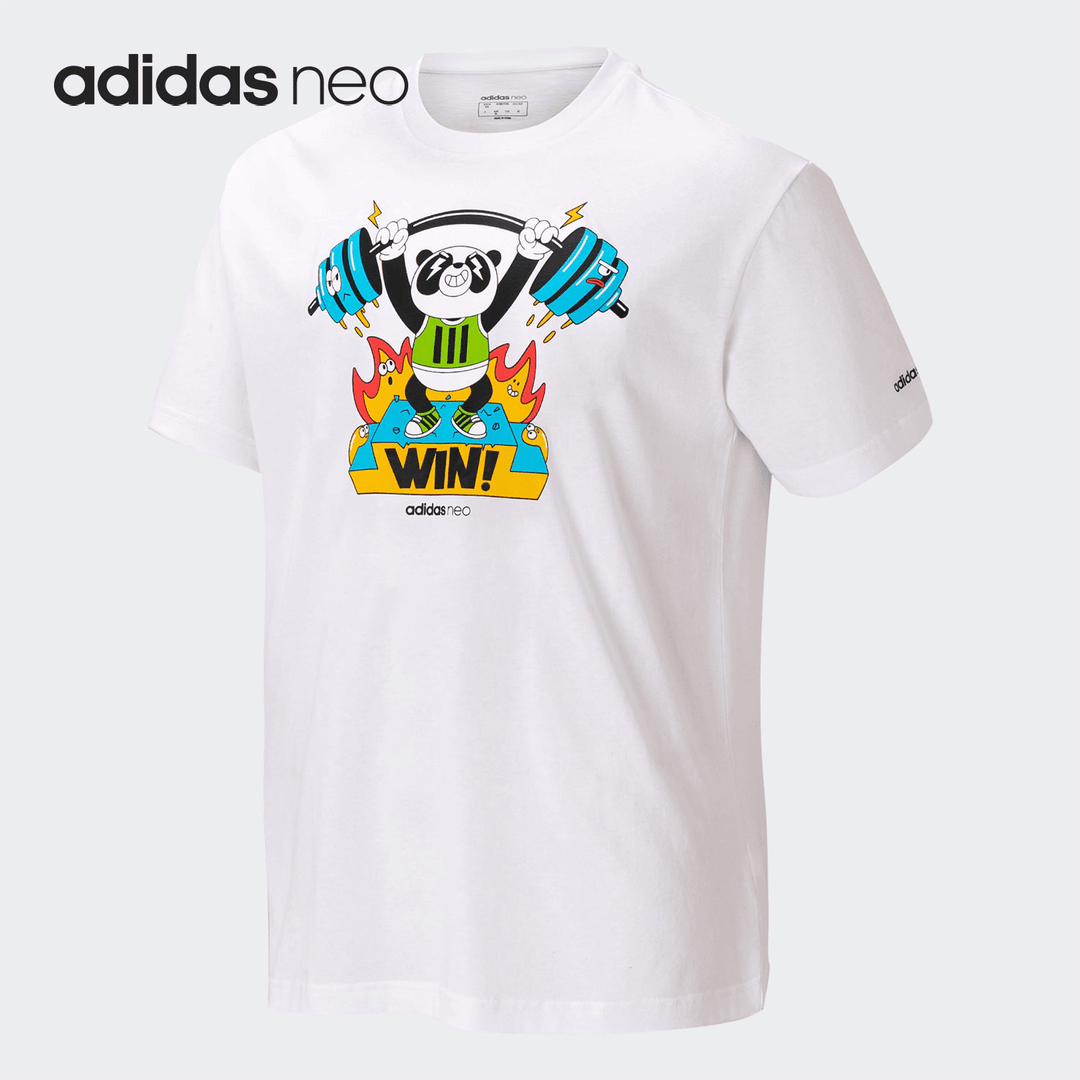 adidas/阿迪达斯  男款白色休闲时尚宽松圆领印花T恤短袖  HC3828