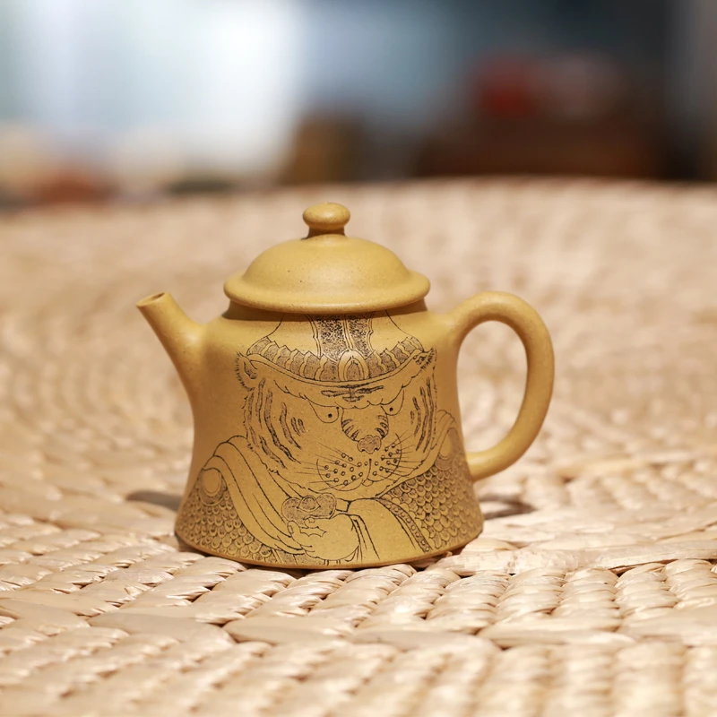 宜兴刻绘名家张重庆紫砂壶全手寅将军紫砂壶段泥书画吴浩合作茶壶