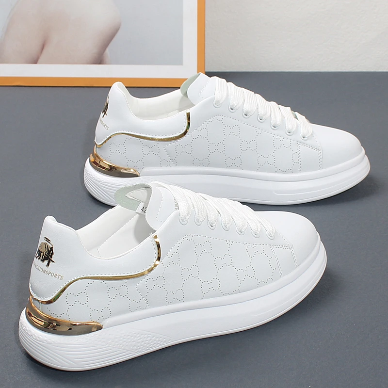 低帮男士透气小白鞋潮流韩版系带拼色休闲运动增高小白鞋男款