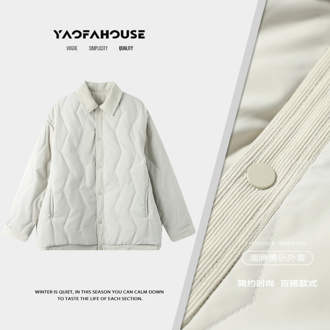 【高定拼接假两件绗线棉服】遥发服装秋冬新款短款翻领棉外套2392