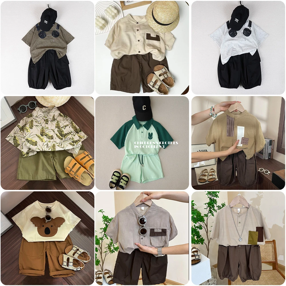 2024男女童夏款韩版上衣休闲百搭儿童时尚衬衫套装