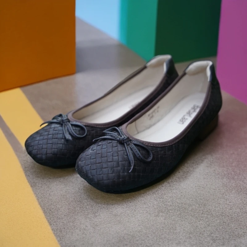 头层牛皮全编织百搭职场妈妈鞋旗袍职业装平底鞋职场女性