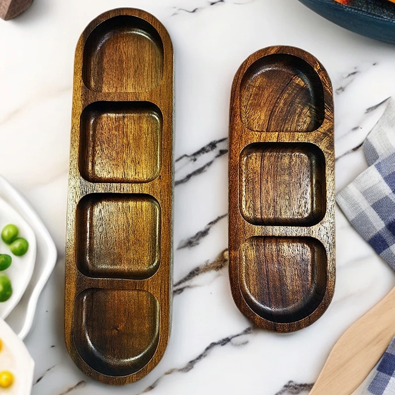 AKSARAY厨房必备早餐分隔碗酥油果酱也是很便捷的家用实木分格盘