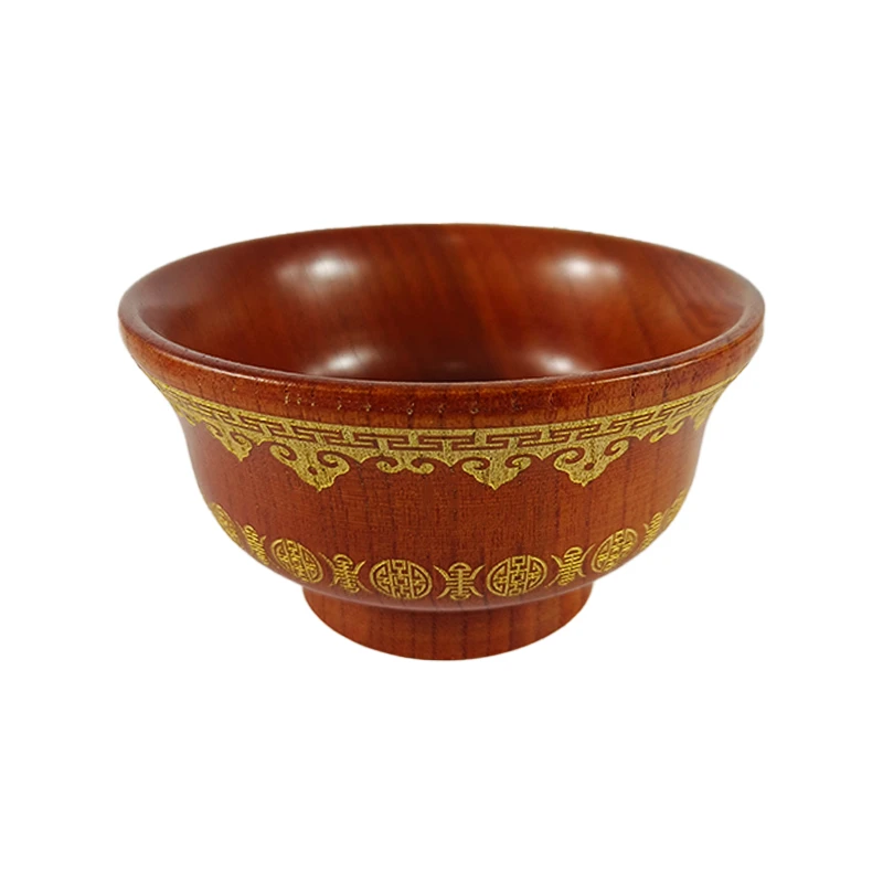拉吾拉新款民族风中式复古手工木碗雕刻刻花家用精致茶碗圆形木制