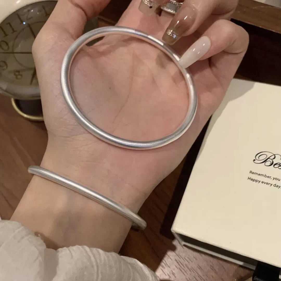 足银手镯 A27古法磨砂素圈银手镯9999实心简约时尚手环传承百搭