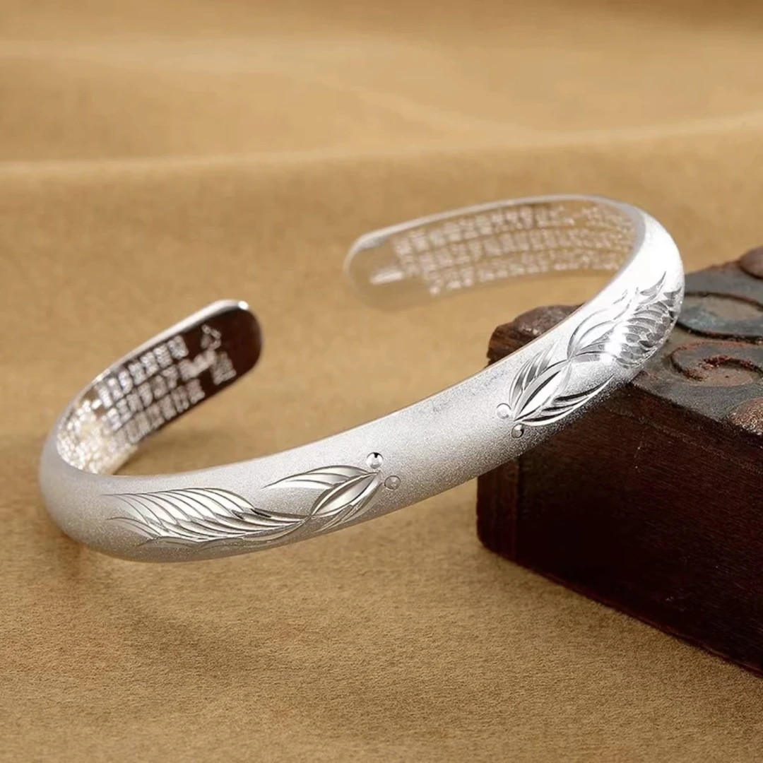 足银手镯 A20年年有余银手镯9999经典传承轻奢百搭气质实心时尚