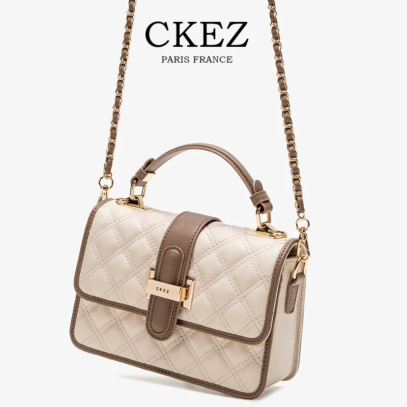 CKEZ/2025新款女士百搭时尚洋气气质小众 经典压花手提斜挎小方包