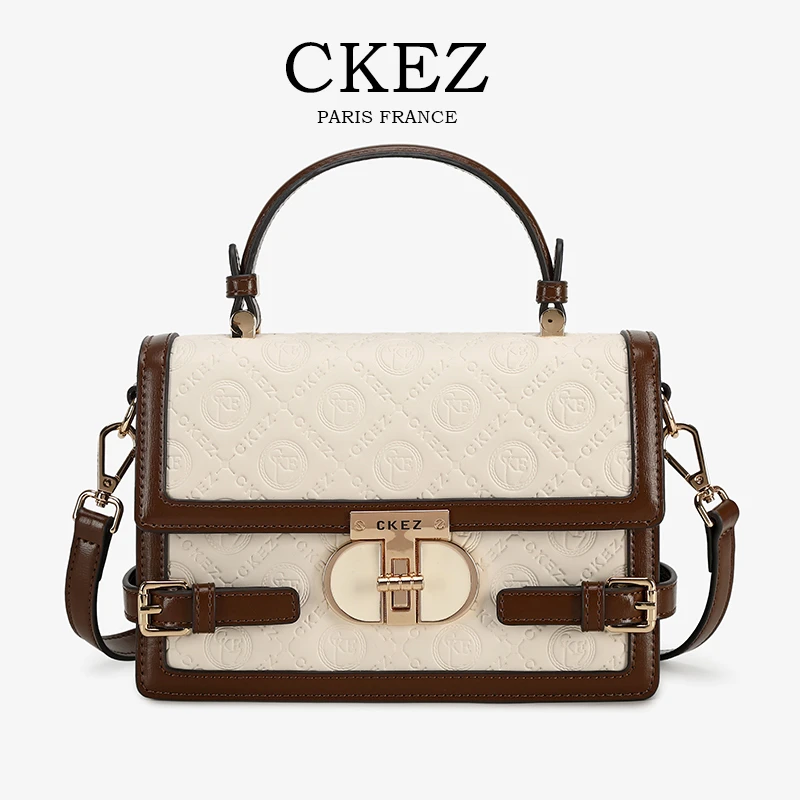 CKEZ/2023秋冬上新 小众撞色百搭时尚压花盒子女士单肩斜挎小方包