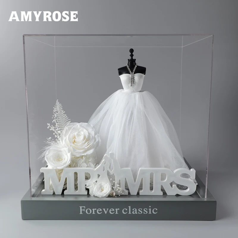 AMYROSE婚纱模型永生花生日礼盒七夕情人节礼物送女友老婆求婚