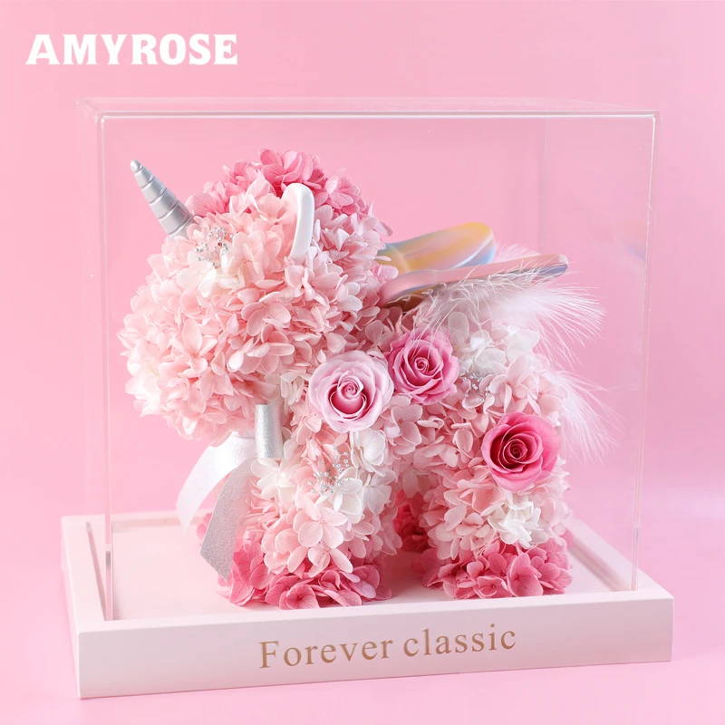AMYROSE永生花独角兽生日礼物女生玫瑰结婚中秋情人节送女友闺蜜