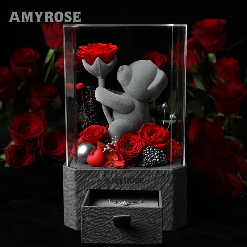 AMYROSE永生花玫瑰花中秋情人节礼物送女神结婚生日礼品送老婆