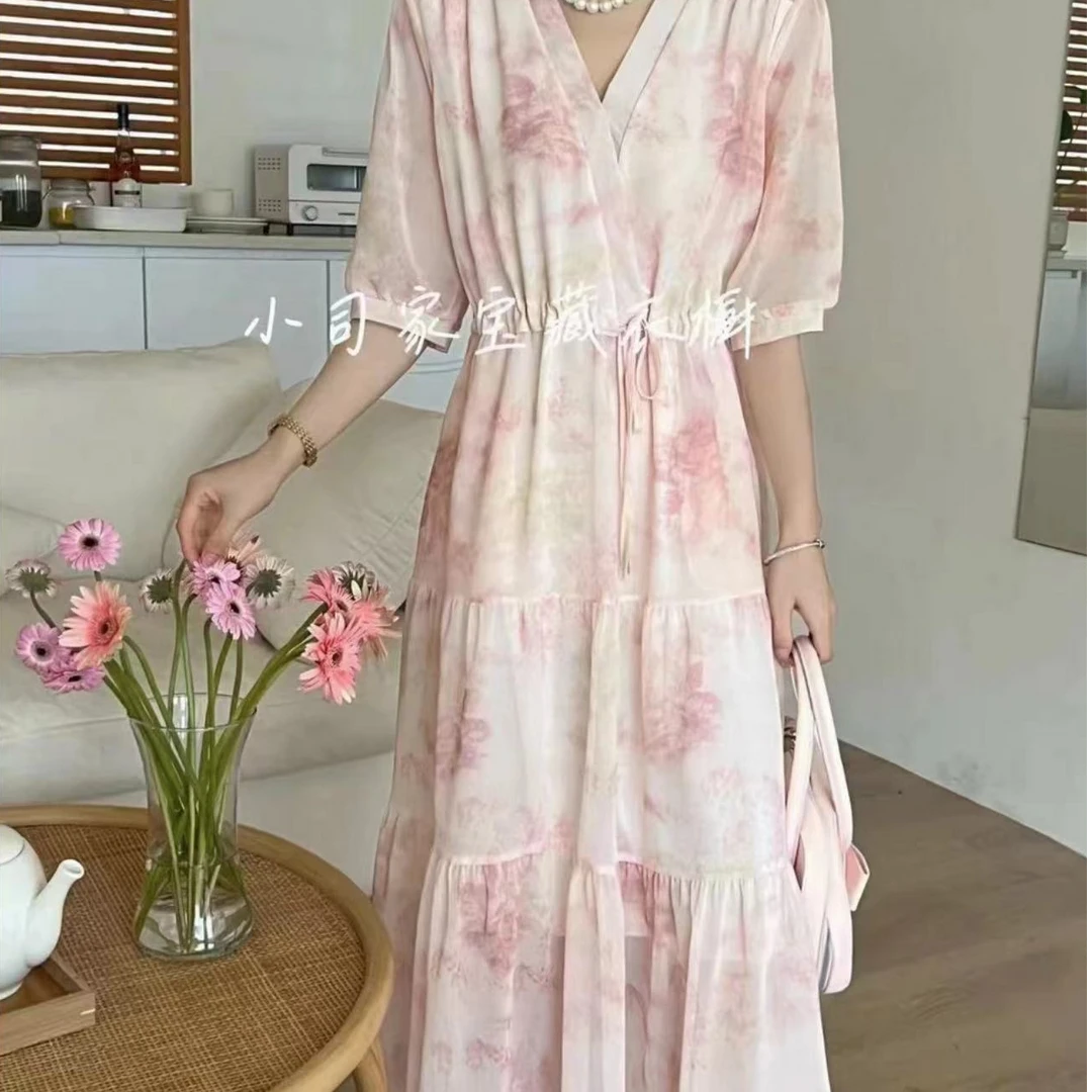 小司家夏季新款时尚法式女装连衣裙显瘦遮肚收腰气质温柔碎花系